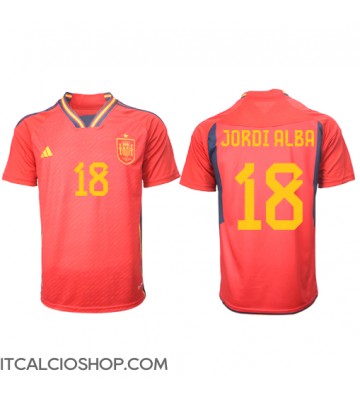 Spagna Jordi Alba #18 Prima Maglia Mondiali 2022 Manica Corta